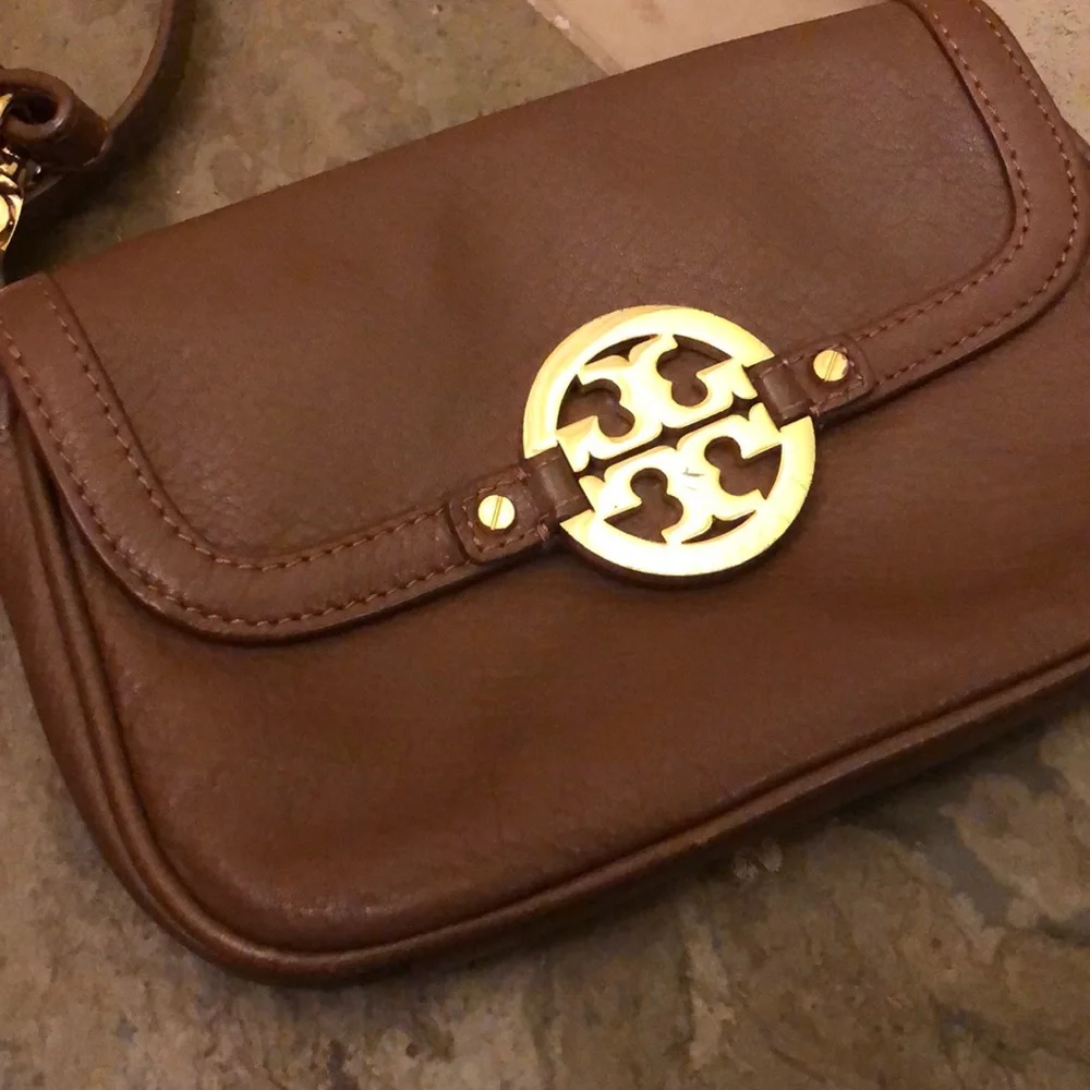 Tory Burch Brown Leather Crossbody Bag with Gold Logo